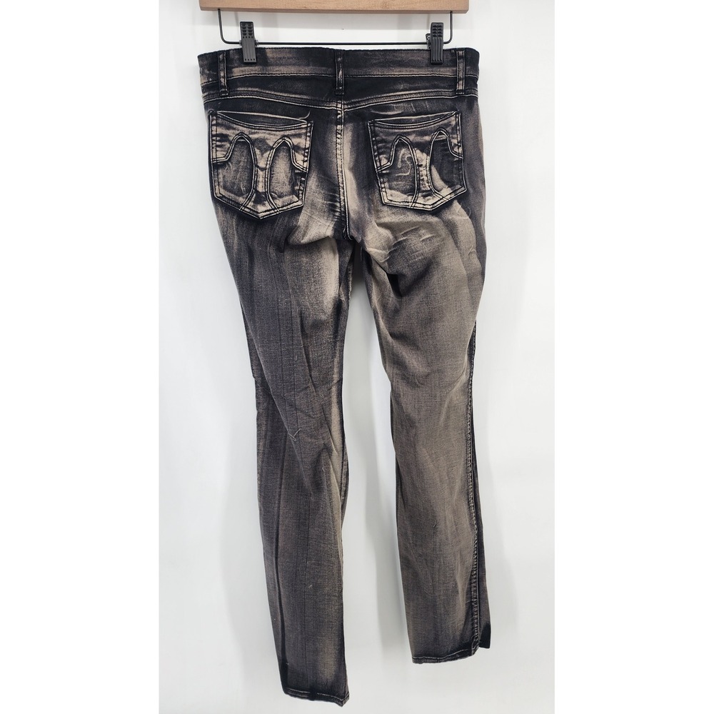 Tripp NYC Acid Wash Skinny Jeans Skull Hardware Bleach Effect Grey Black 7 - Picture 2 of 11